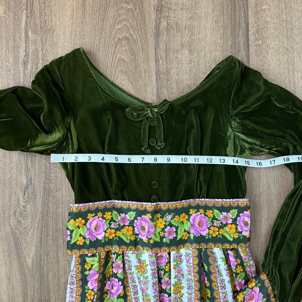 Vintage 70s Velvet Floral Cottage Prairie Peasant Maxi Dress Sz S - Picture 5 of 14